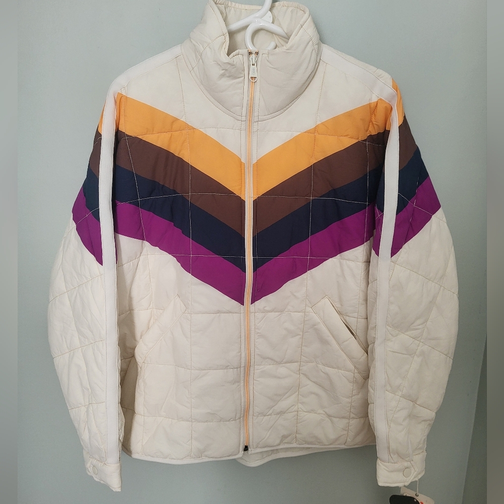 Free People Movement x‎ Hatch Puffer Jacket Ivory Chevron Oversized Medium - Picture 2 of 16